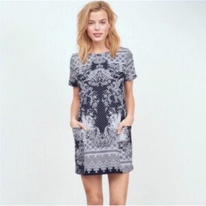 Abercrombie & Fitch Shift Dress Women’s XS Paisley Blue White Sleeve Pocket
